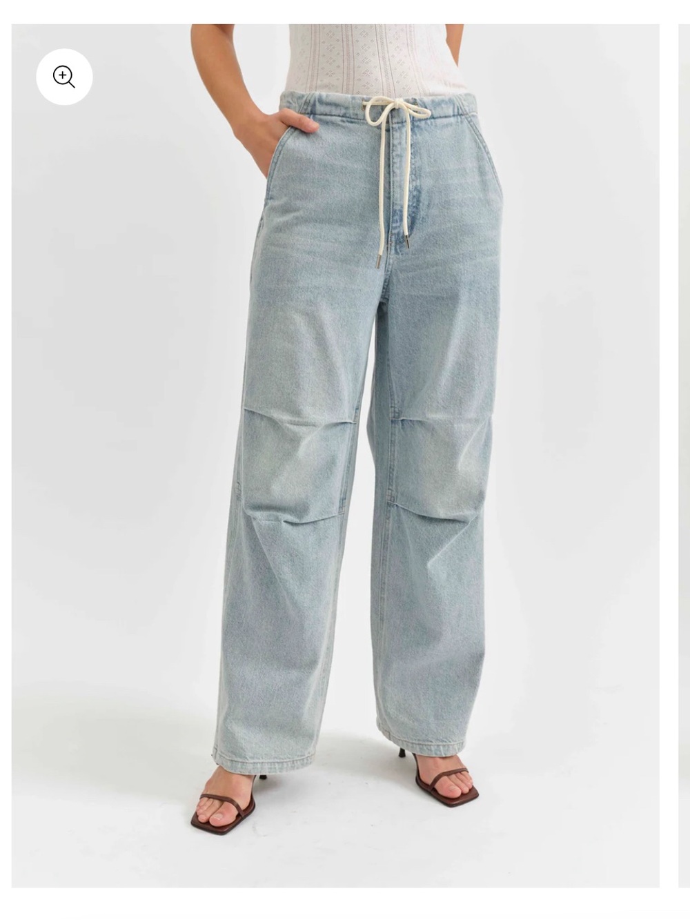 DAZE Blue Denim Jeans Wide Leg Drawstring Waist
